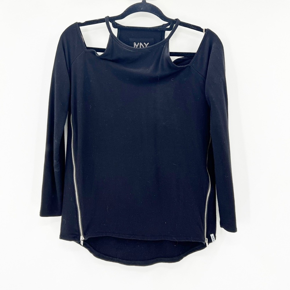 Marc New York Top Womens S Black Cold Shoulder Side‎ Zip Long Sleeve